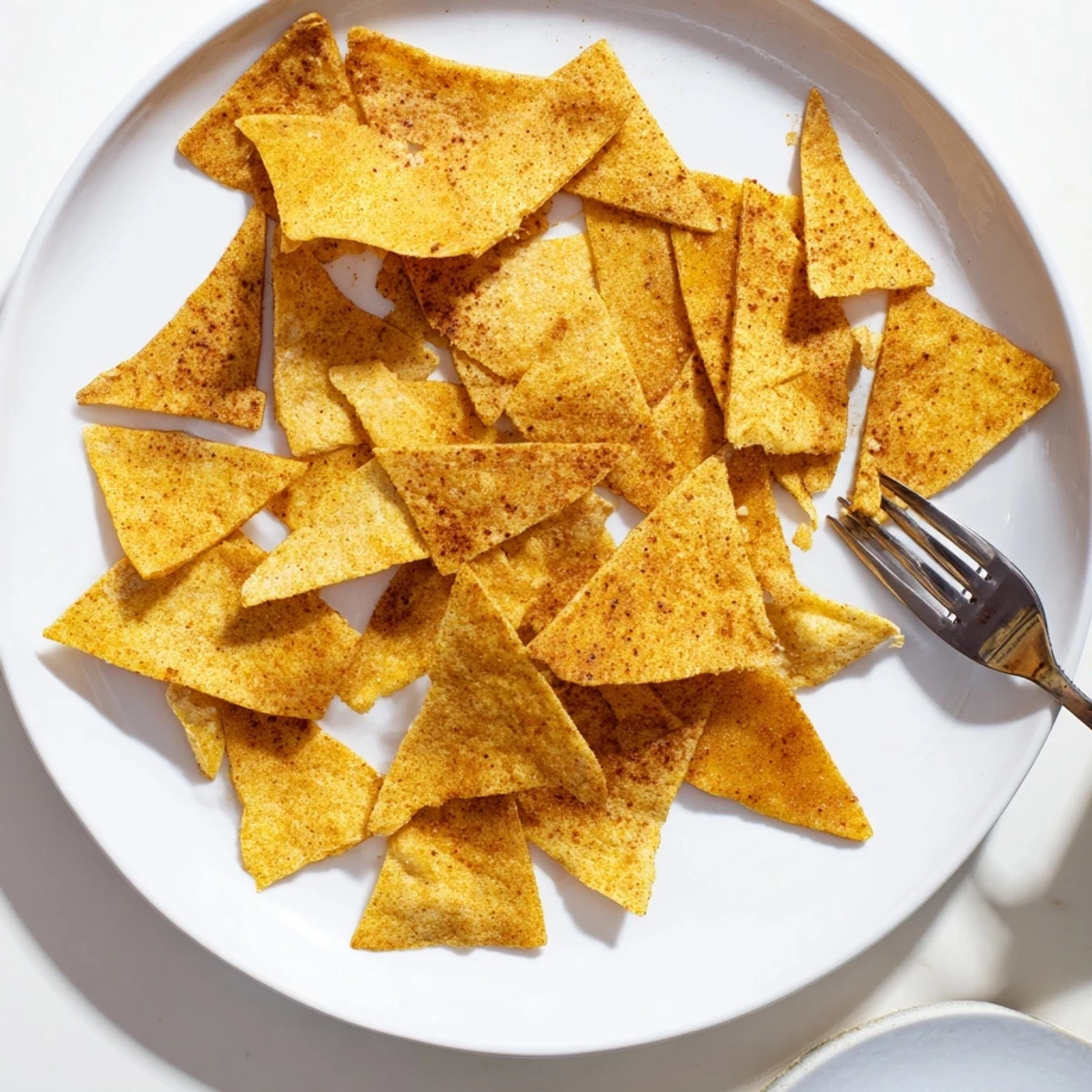 Homemade crispy chickpea chips seasoned with spices, served with hummus in a bowl
