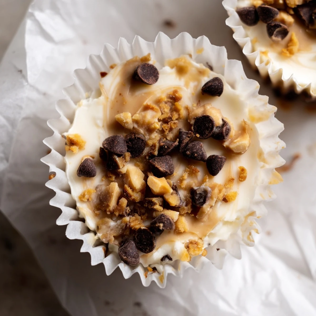 Bite-sized frozen peanut butter Greek yogurt treats with smooth texture and chocolate drizzle garnish