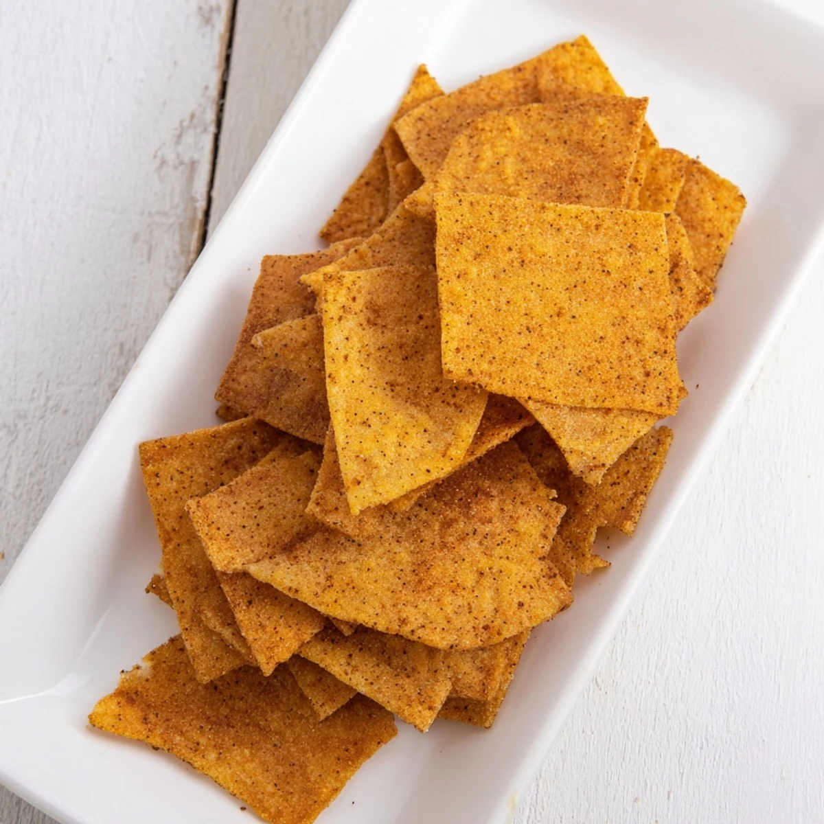 Plate of savory chickpea chips served alongside fresh dip, perfectly spiced and crunchy