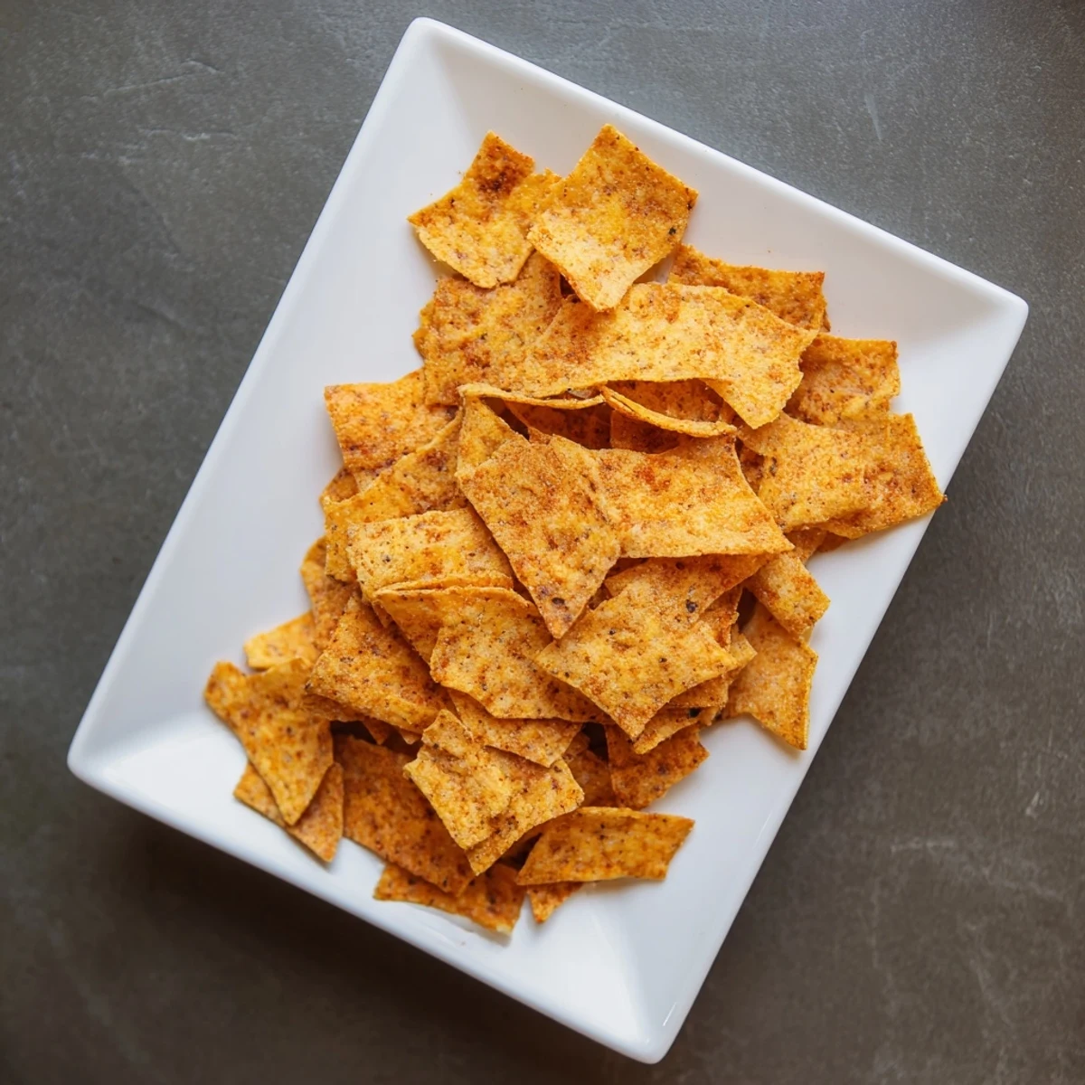 Homemade chickpea chips broken into bite-sized pieces, golden-brown with brushed olive oil sheen