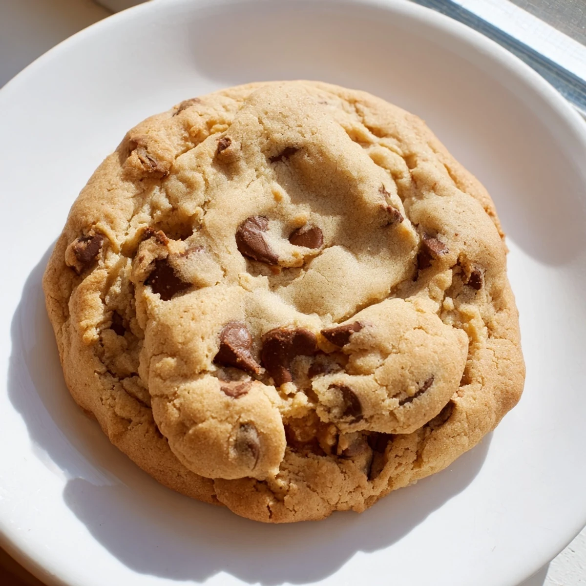 Golden brown chewy chocolate chip cookies stacked on a wire rack ready for serving