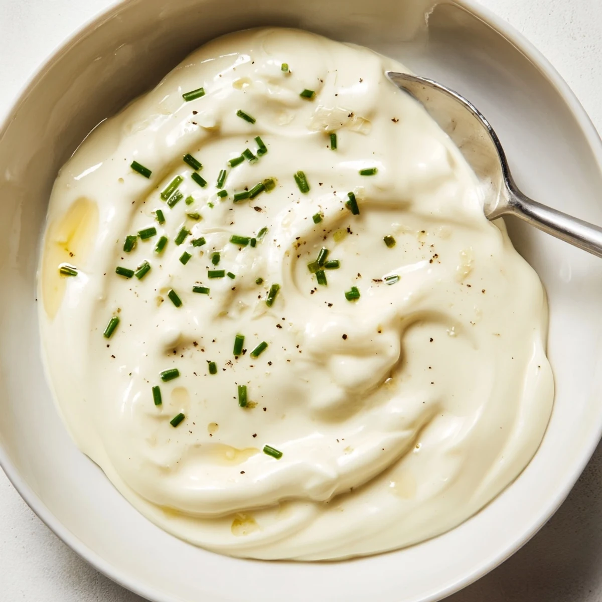 Creamy Tangy Sauce glistening in bowl, silky texture, lemony aroma