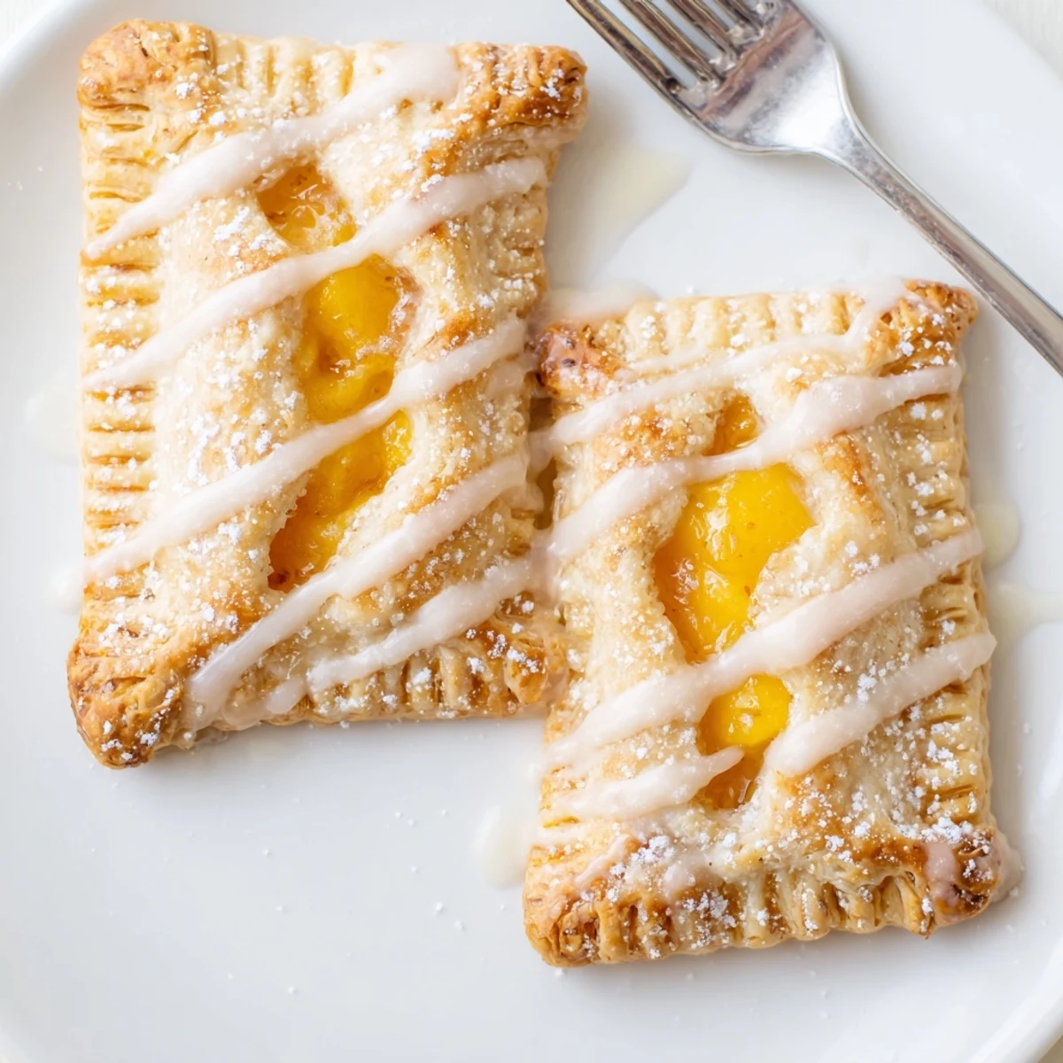 Fresh-baked Peach Pop Tarts Classic sliced open, steaming peach filling visible