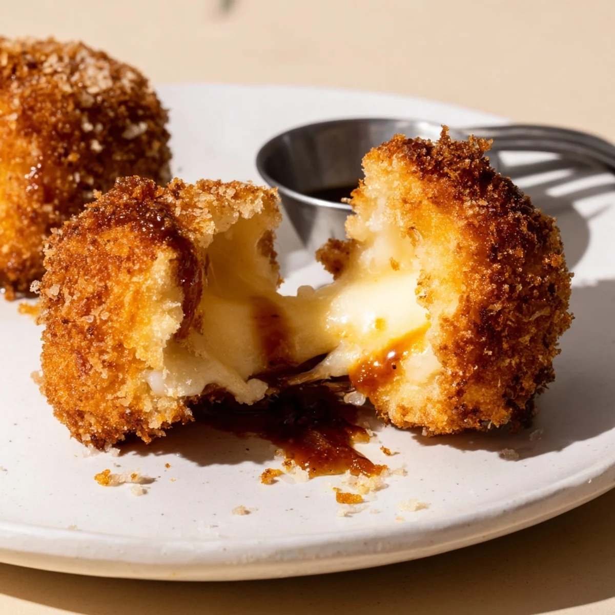 Irresistible Crispy Mozzarella Poppers With Maple Glaze, golden crust and gooey center, served warm.