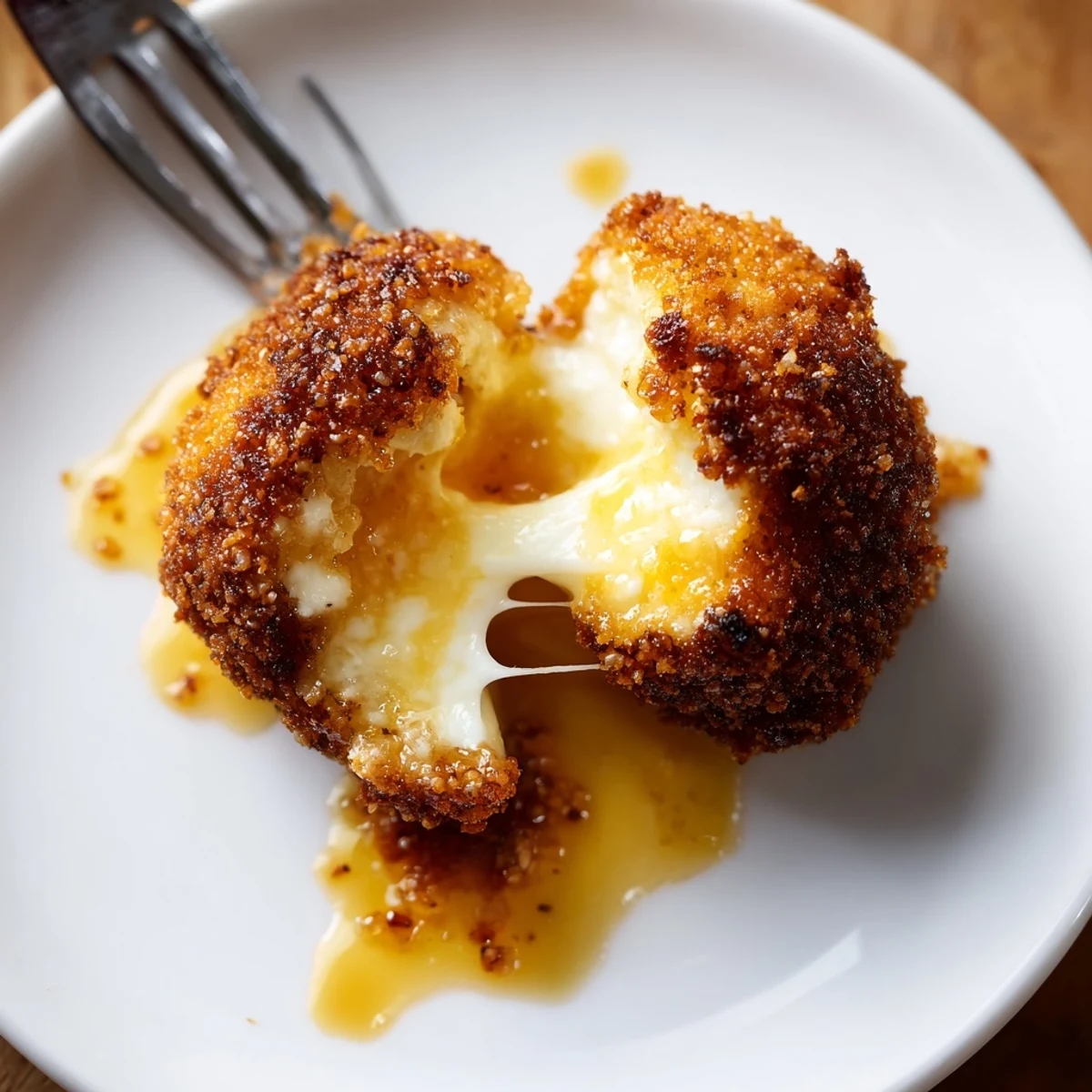 Crunchy, ready-to-serve Irresistible Crispy Mozzarella Poppers With Maple Glaze paired with mustard dip.