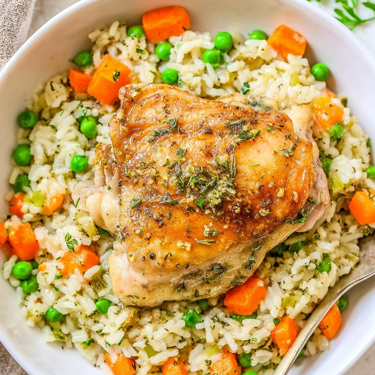 Slow Cooker Lemon Herb Chicken And Rice steaming, bright lemon aroma and herb flecks