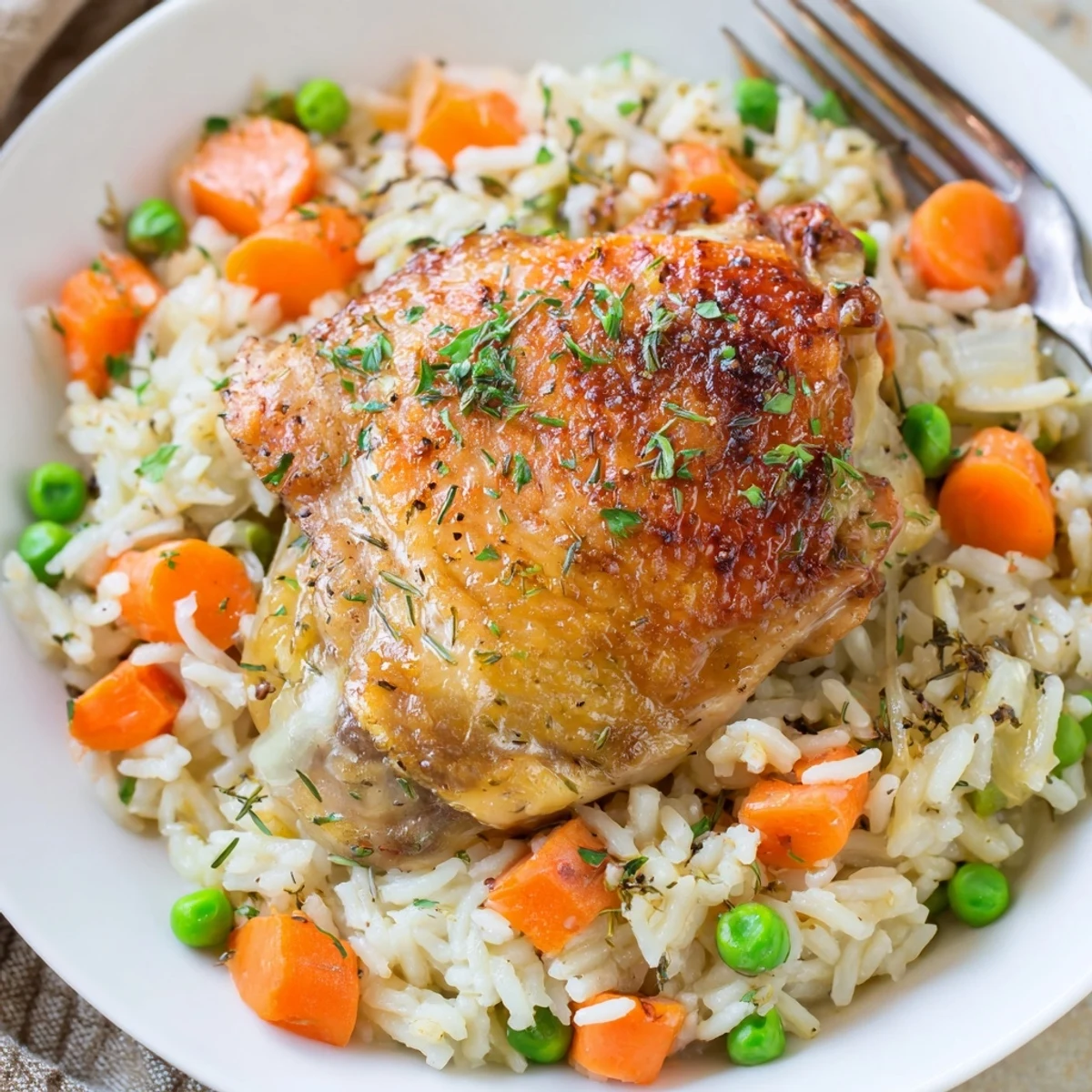 Dinner-ready Slow Cooker Lemon Herb Chicken And Rice garnished with parsley, vivid citrus notes