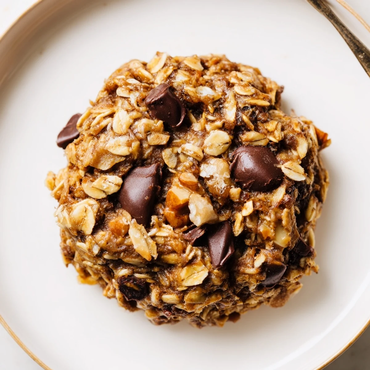 Warm Banana Oat Cookies cooling on a parchment-lined baking sheet, chewy.