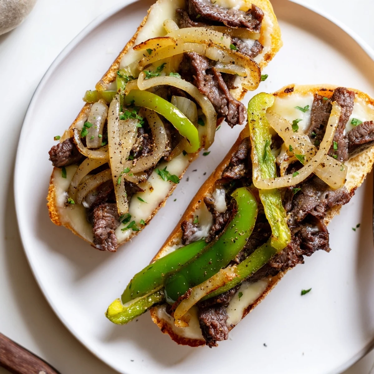 Philly Cheesesteak Garlic Bread with melted provolone, sizzling steak, toasted crust