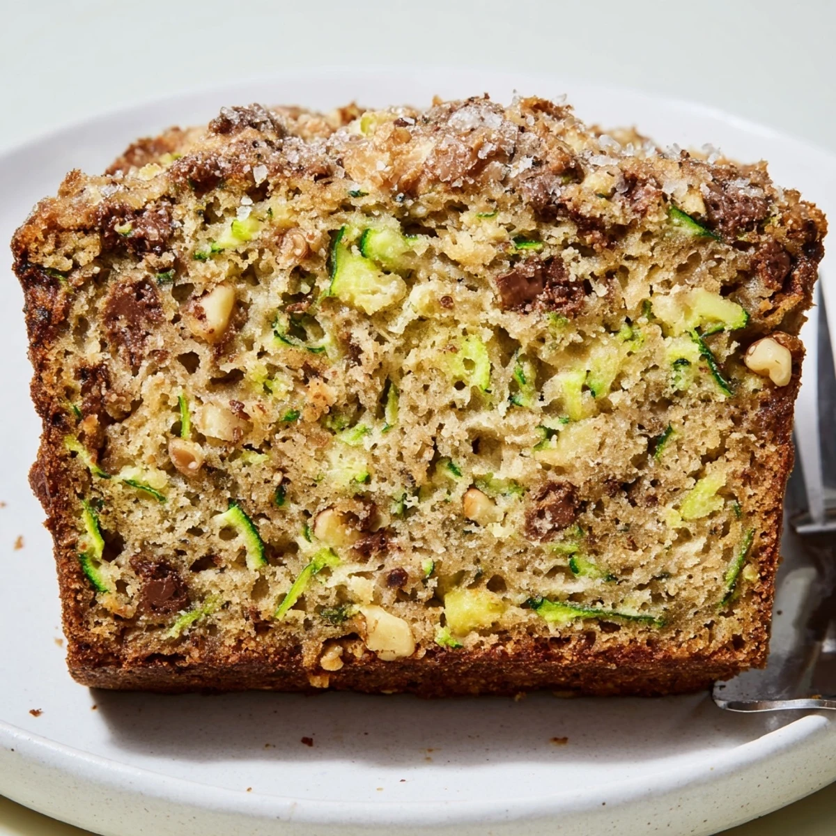Fresh-baked Zucchini Banana Bread on wire rack, warm aroma, coffee-ready.