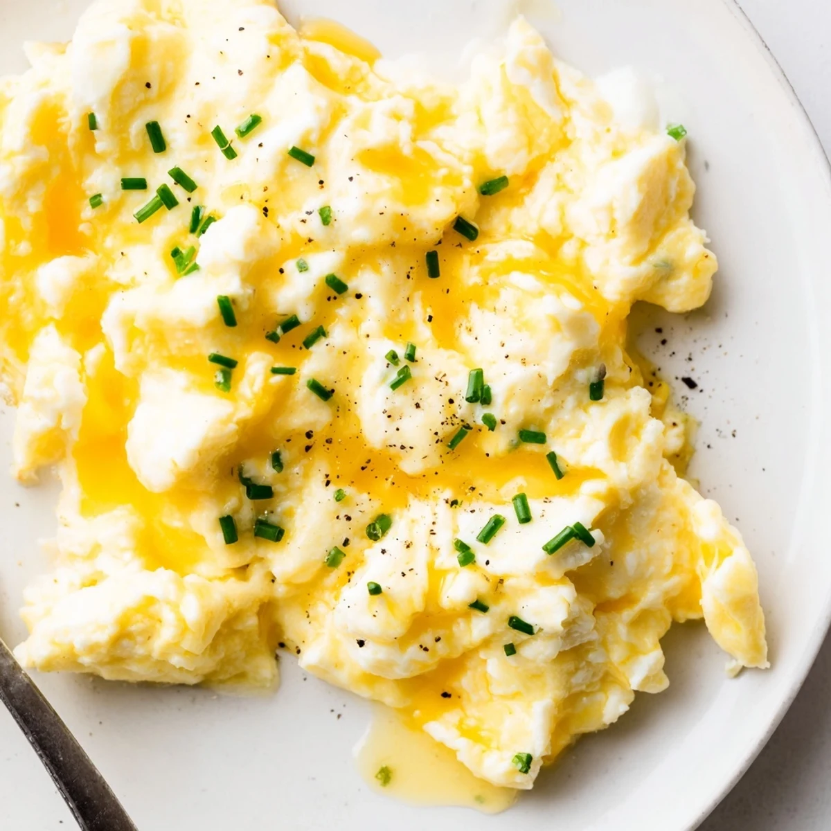 Cottage Cheese Scrambled Eggs with Chives, creamy and fluffy on toasted sourdough