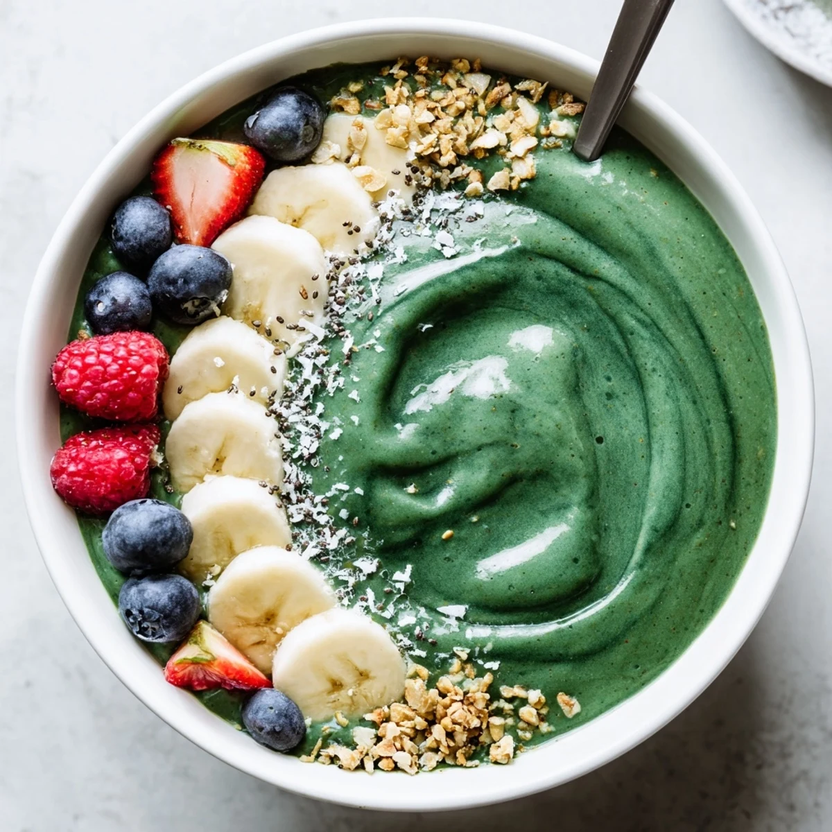 Green Smoothie Bowl with Spirulina, Banana & Hemp Seeds, creamy vibrant green breakfast