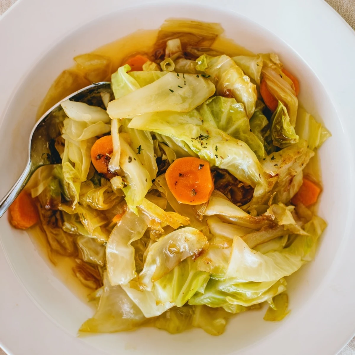 Savory Braised Cabbage Recipe plated warm with bright apple cider vinegar glaze