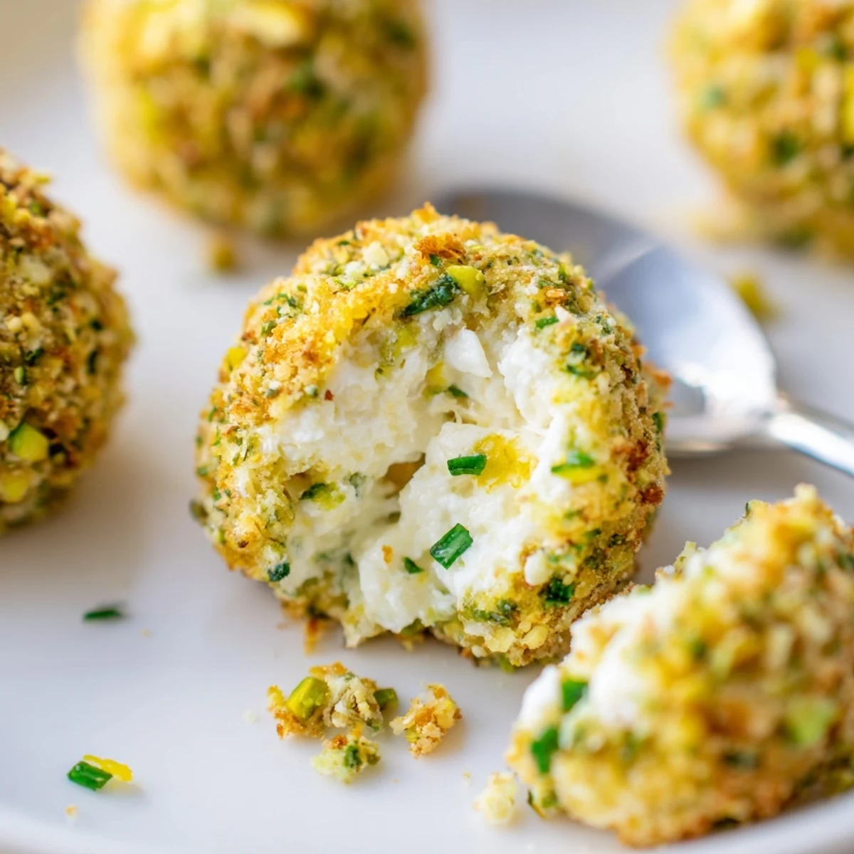 Savory Pistachio Crusted Cheese Bites nestled beside crisp vegetables and white wine