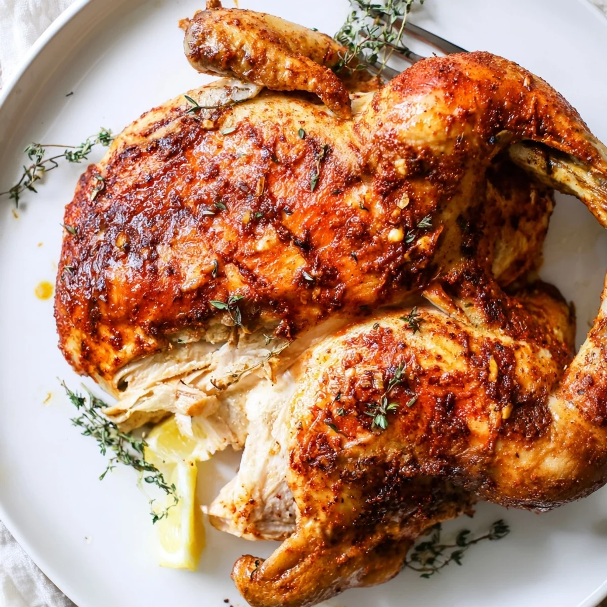 Buttermilk Roasted Chicken with golden crisp skin, tender juicy meat, lemon scented aroma