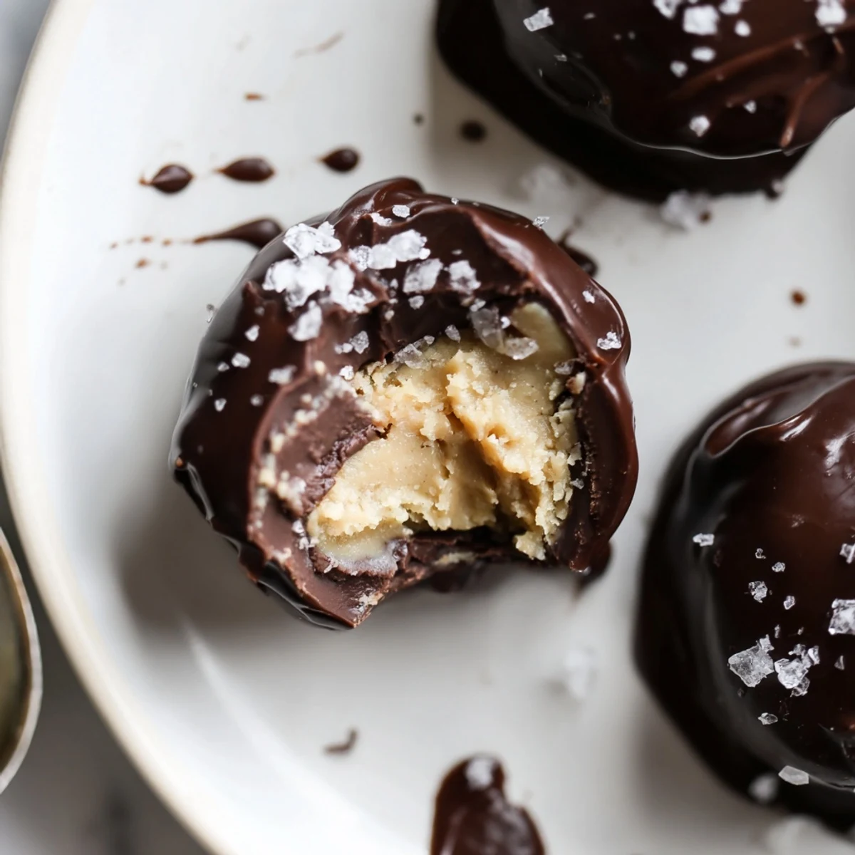 Creamy Frozen Peanut Butter Greek Yogurt Bites Dipped In Dark Chocolate With Sea Salt