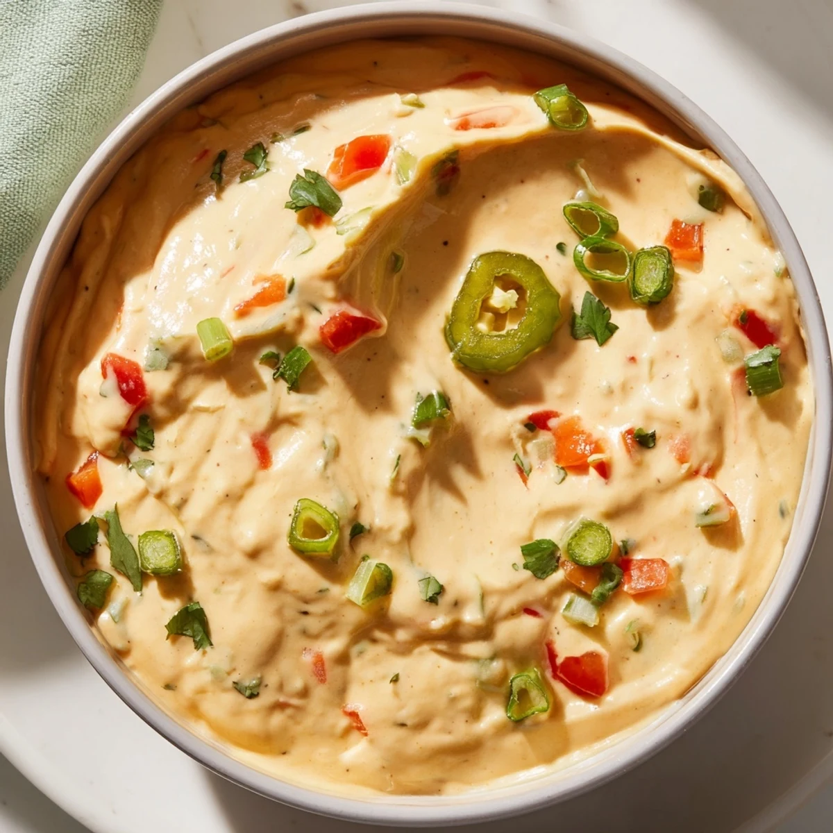 Creamy dairy-free Rotel nacho dip with diced tomatoes and green chilies, served warm with tortilla chips