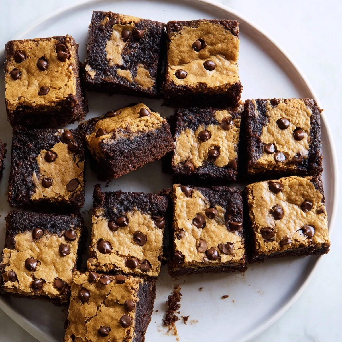 Golden pan of brookies combining rich fudgy brownie base with chewy chocolate chip cookie topping