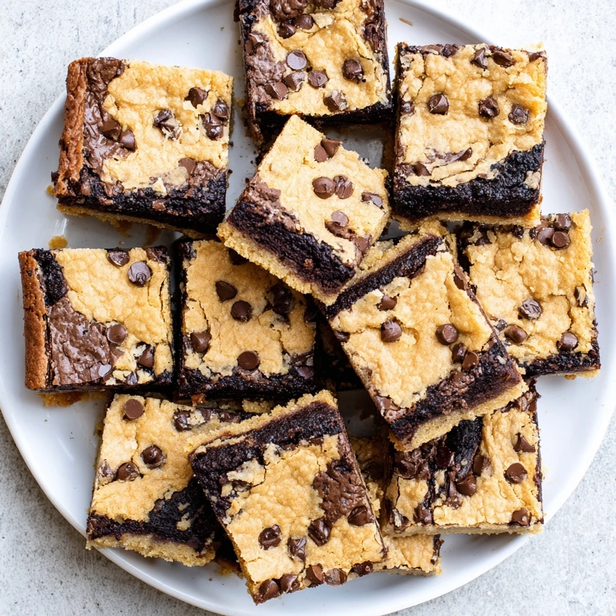 Fudgy chewy brookies bars layered with chocolate brownie and cookie dough studded with chocolate chips