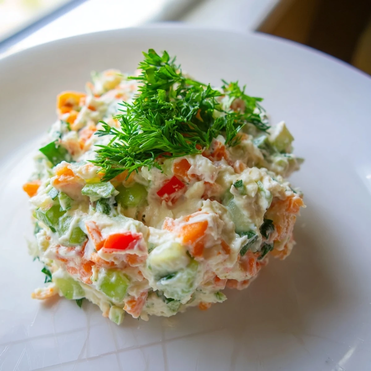 Garden vegetable spread served with crackers showcasing vibrant chopped vegetables throughout