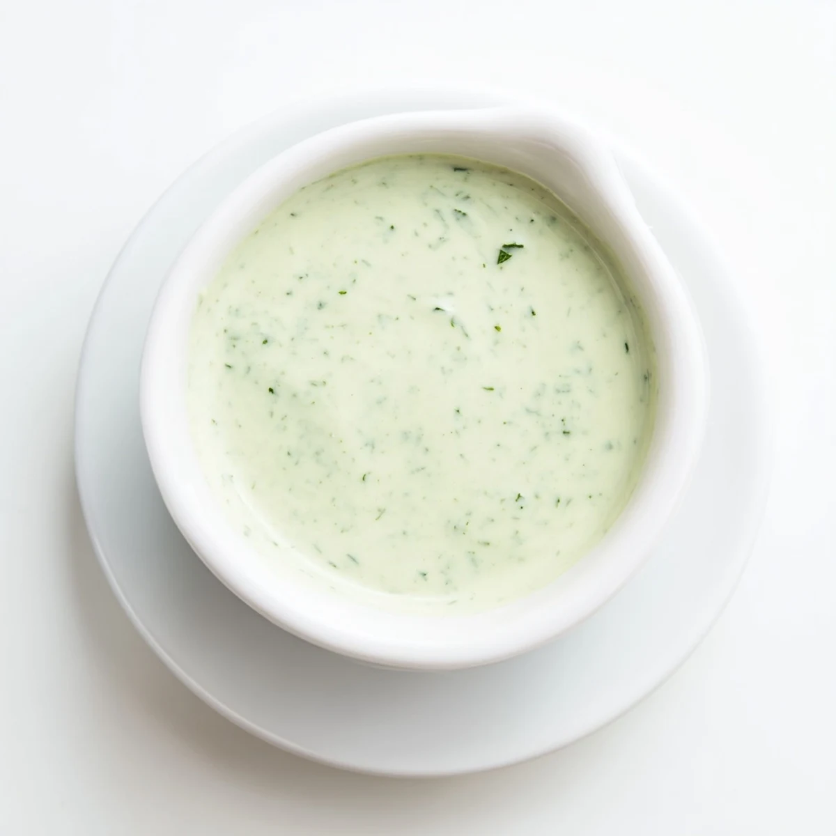 GlassA small glass bowl filled with bright green creamy cilantro lime sauce topped with fresh cilantro sprigs, perfectly smooth and ready for drizzling over tacos