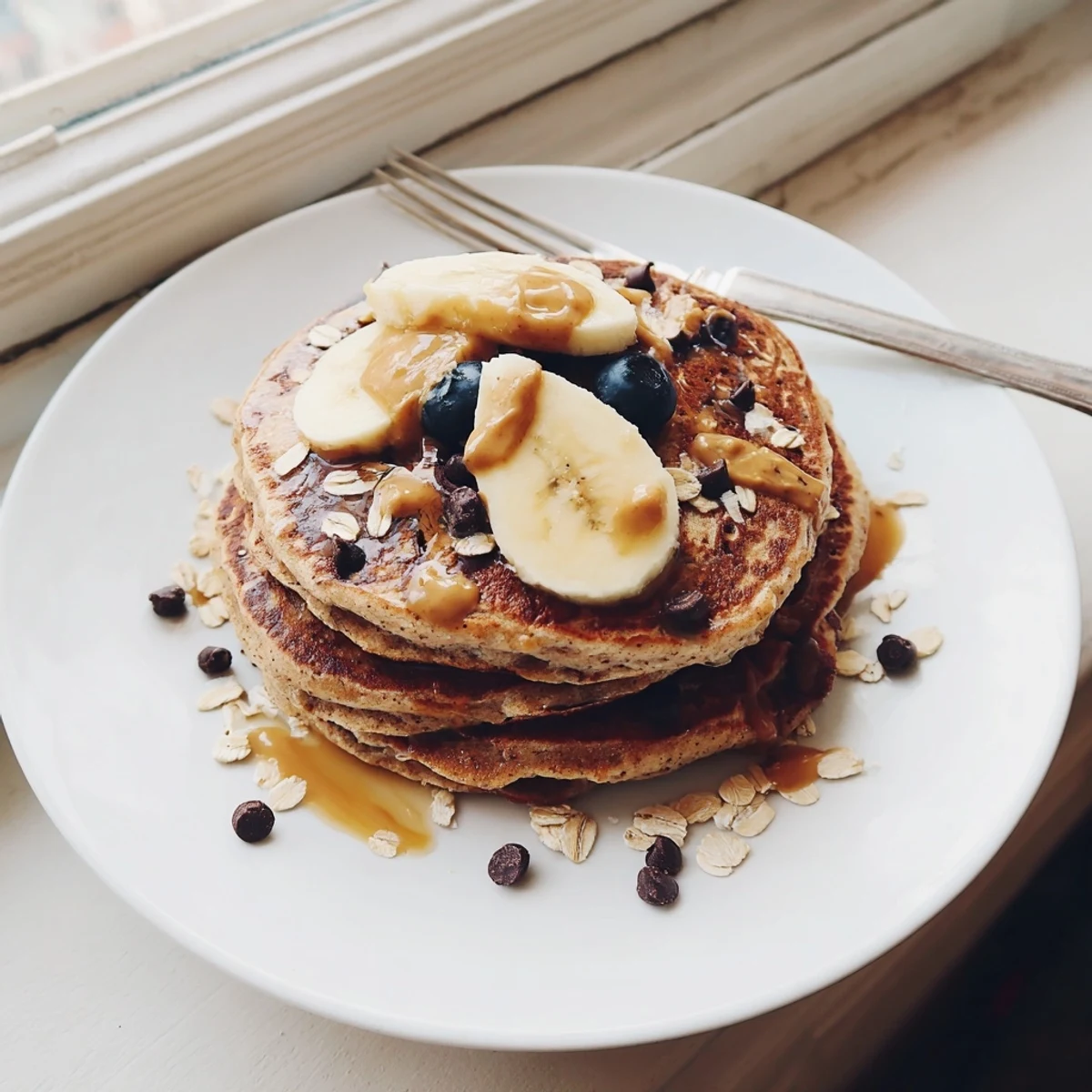 Warm Protein Banana Pancakes on a skillet, fluffy texture and cinnamon aroma