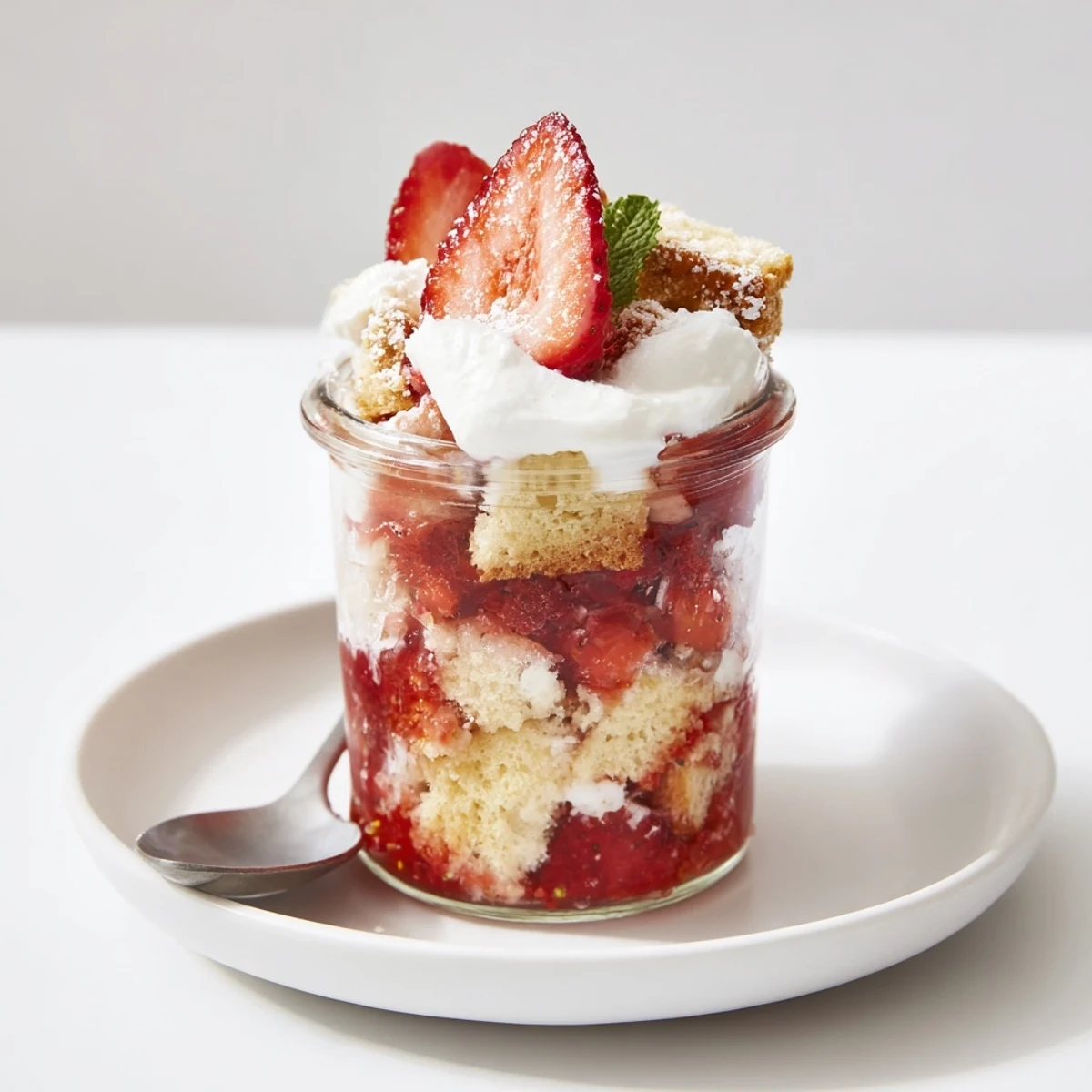 Strawberry Shortcake Trifles layered with juicy strawberries and cloudlike whipped cream
