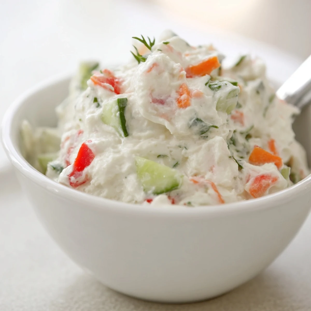 Garden Vegetable Spread Recipe chilled, crunchy cucumber and bell pepper textures highlighted