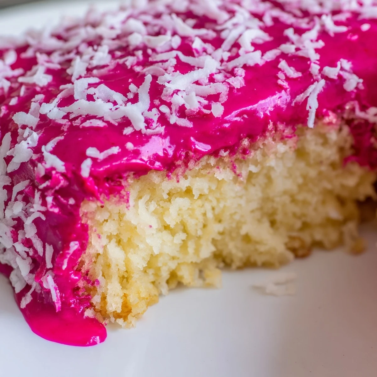 Homemade Raspberry Lamingtons dusted with coconut sitting pretty on a wire rack