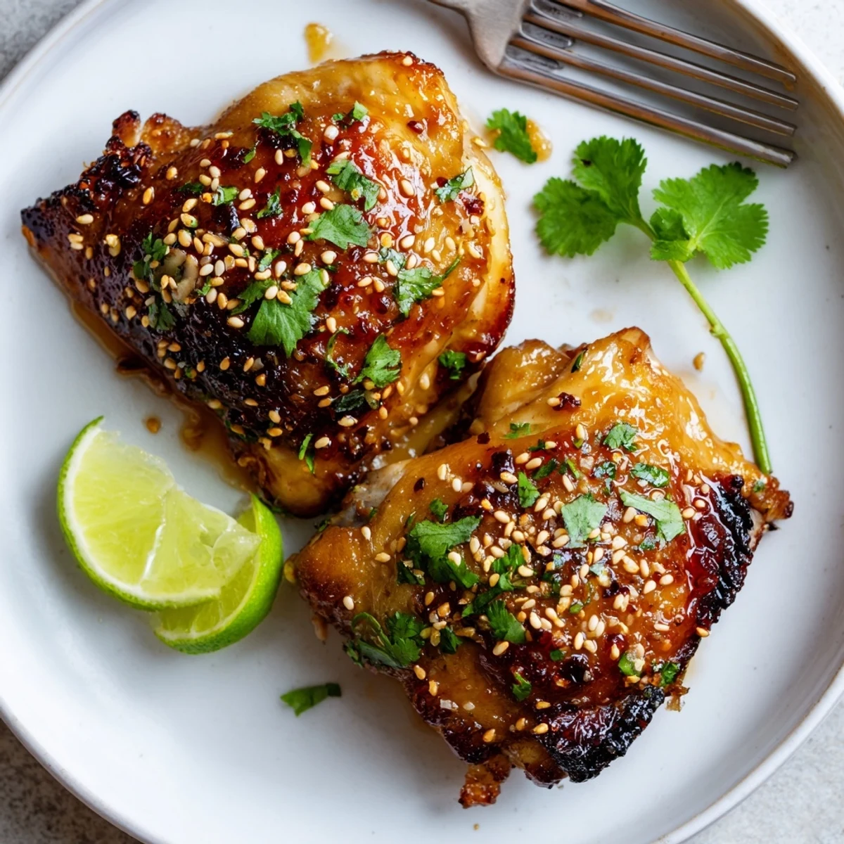 Golden sweet chili air fryer chicken thighs sizzling with a sticky caramelized chili glaze