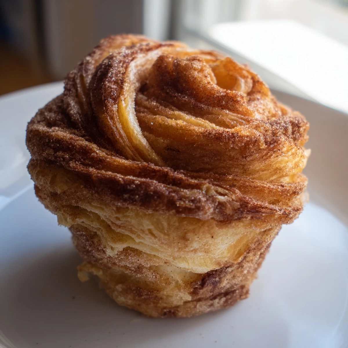 Golden flaky cruffins with buttery croissant layers fresh from the oven