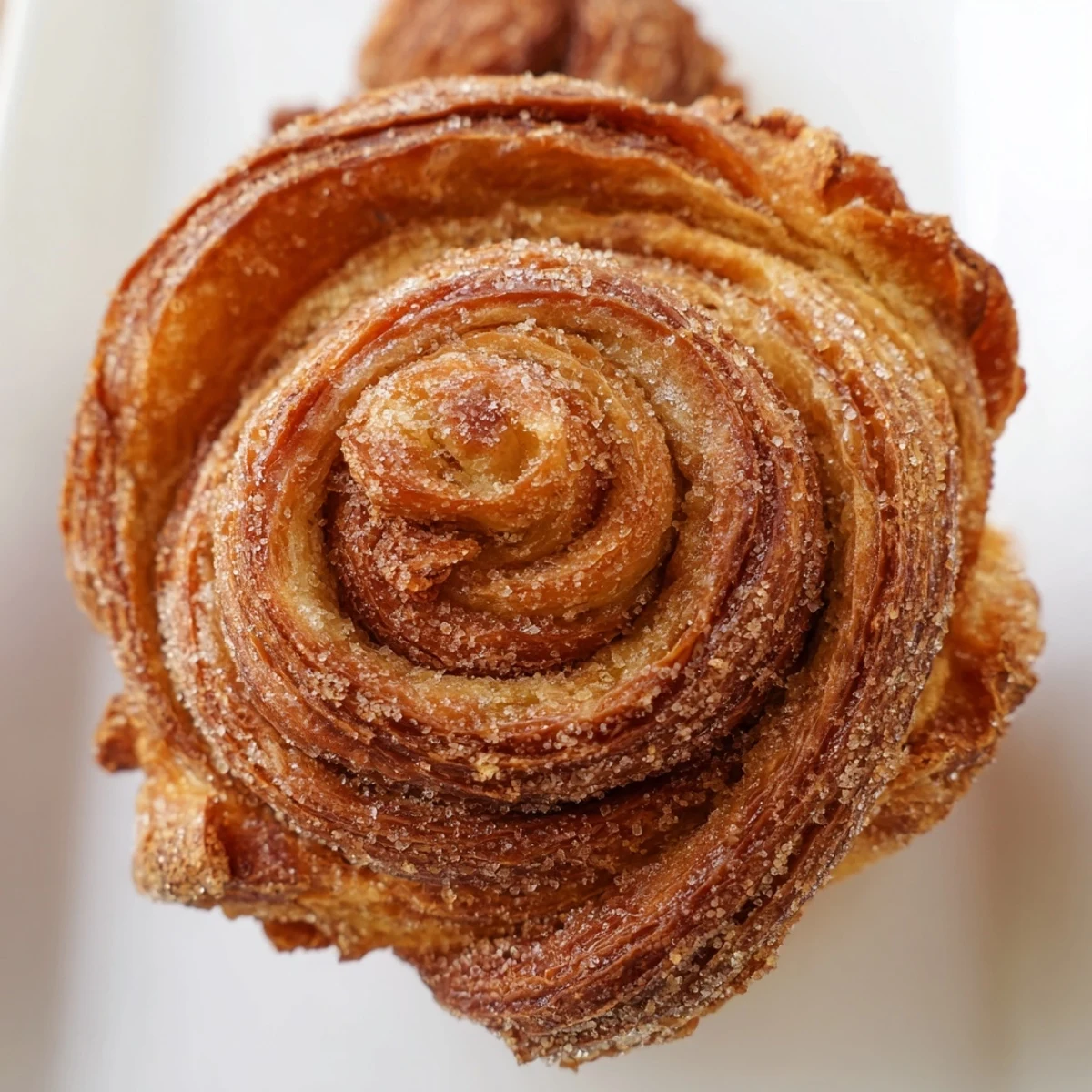 Cruffins dusted in cinnamon sugar served warm on a blue ceramic breakfast plate