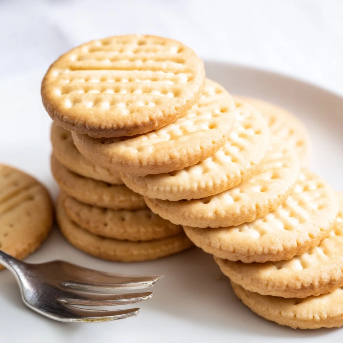 Golden petit beurre cookies cooling on a wire rack with crisp edges