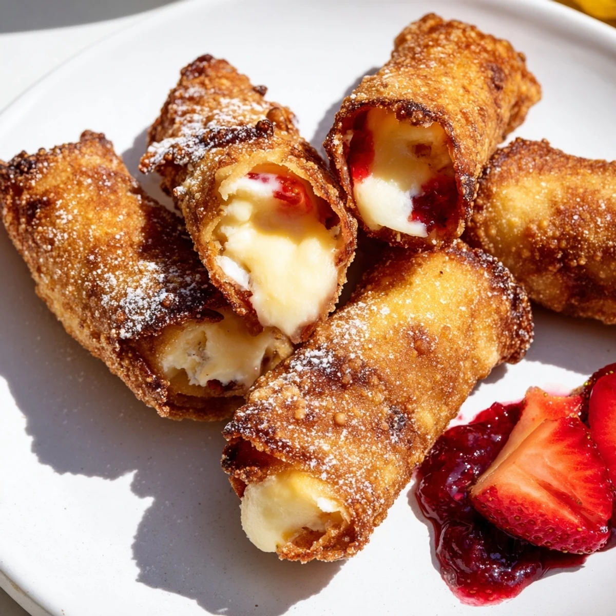 Fried cheesecake egg rolls with chocolate drizzle served warm for a crowd