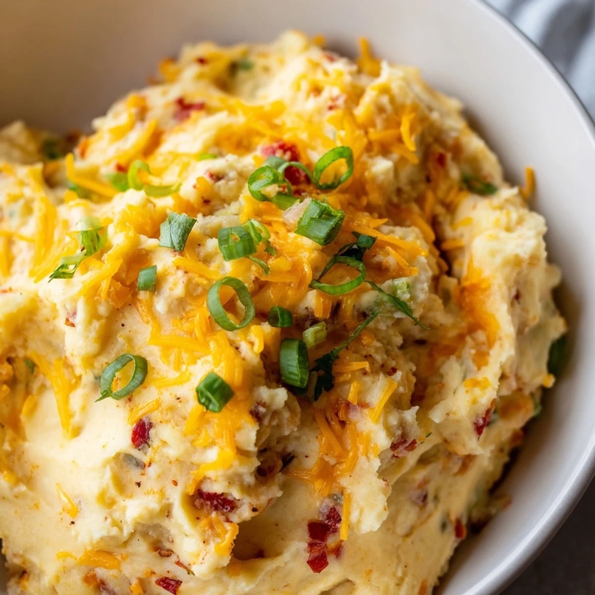 Golden Tex Mex Mashed Potatoes served steaming in a rustic bowl with garnishes
