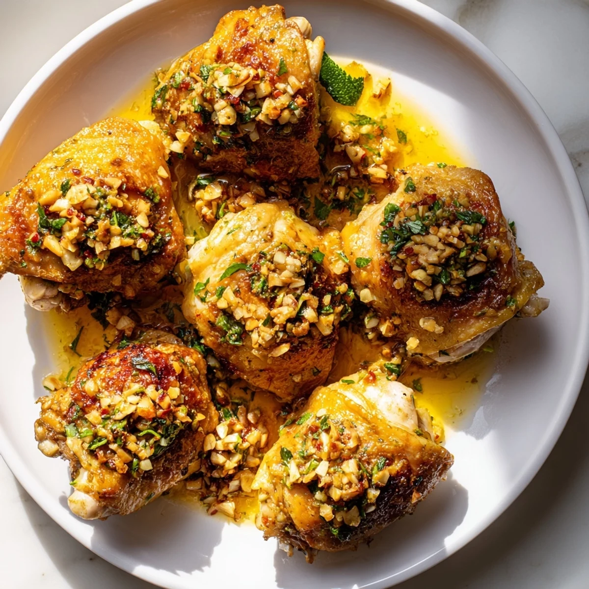 Crispy golden Cuban Mojo Chicken Thighs roasted with fragrant garlic and citrus juices