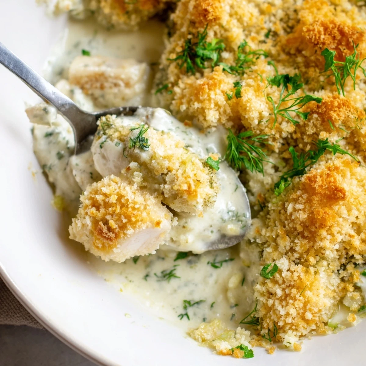 Creamy garlic herb sauce coats tender chicken in this comforting Chicken Kiev Casserole.