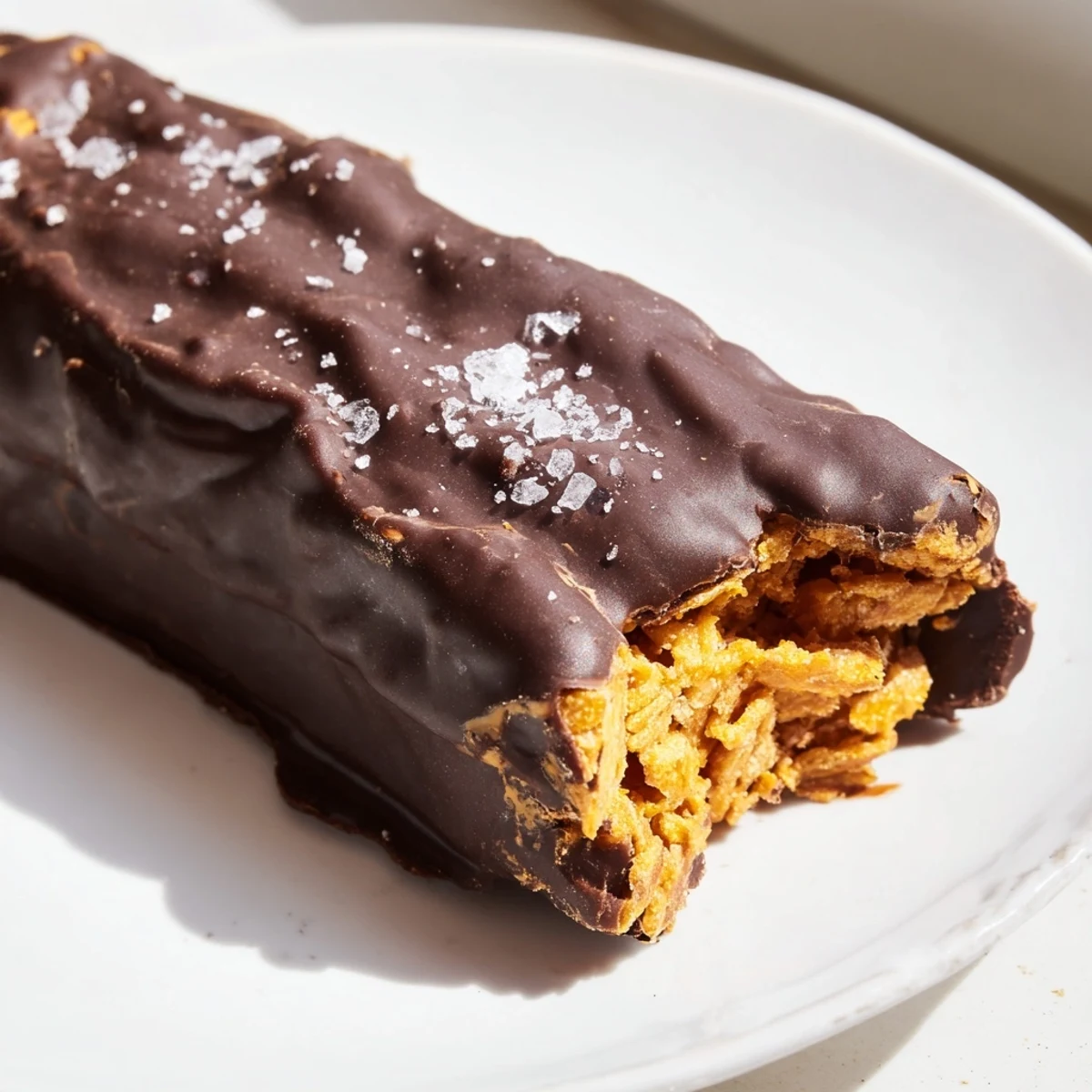 Golden peanut butter Healthy Homemade Butterfingers stacked on a rustic wooden serving board