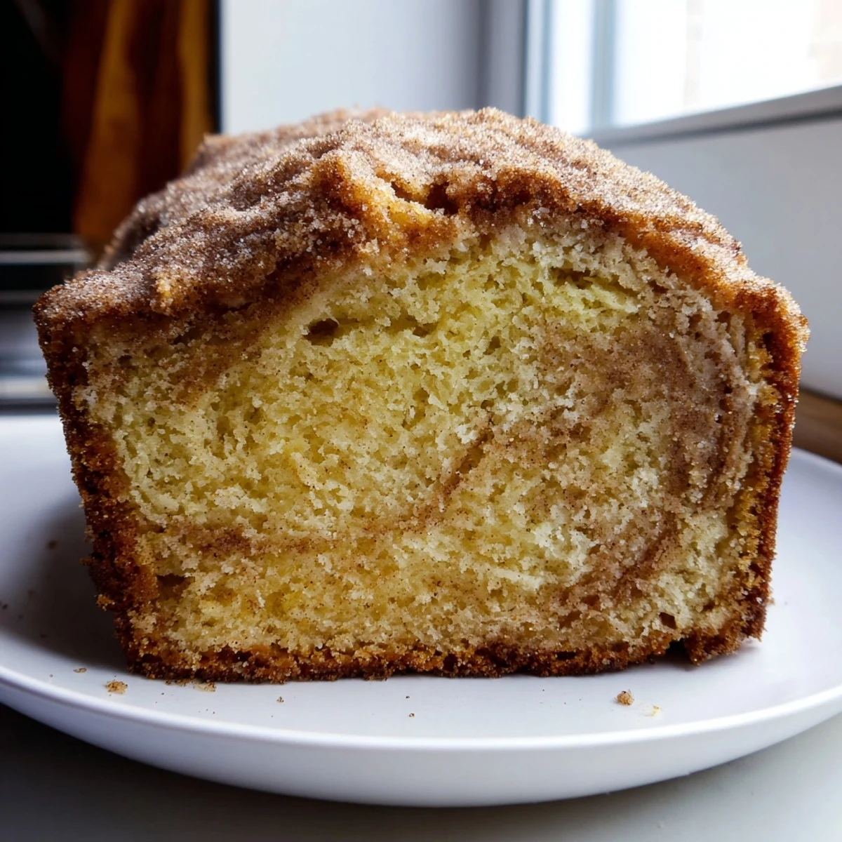 Cinnamon donut loaf fresh from the oven brushed with melted butter