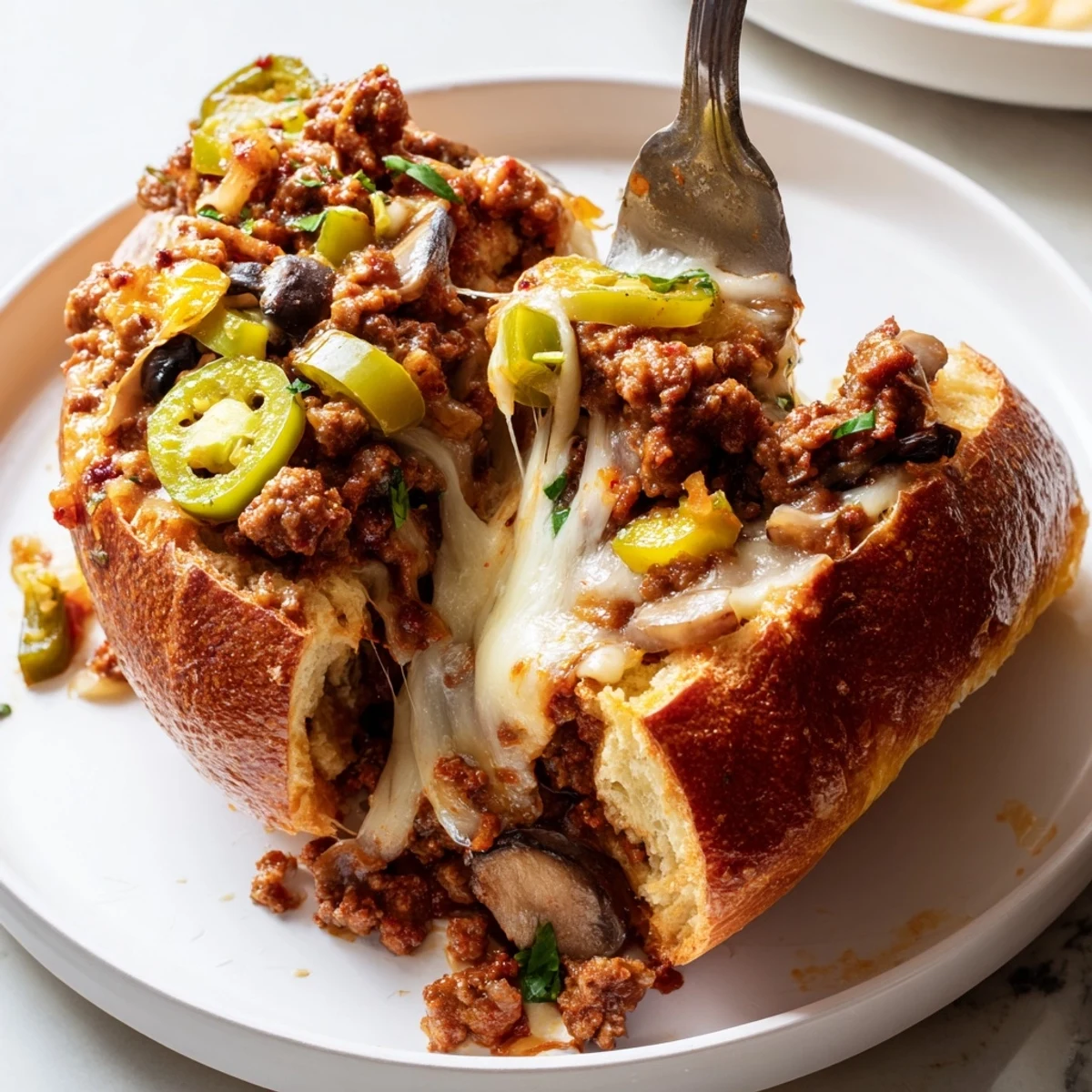 Cheesy Philly Sloppy Joes with melted provolone dripping over a golden toasted brioche bun