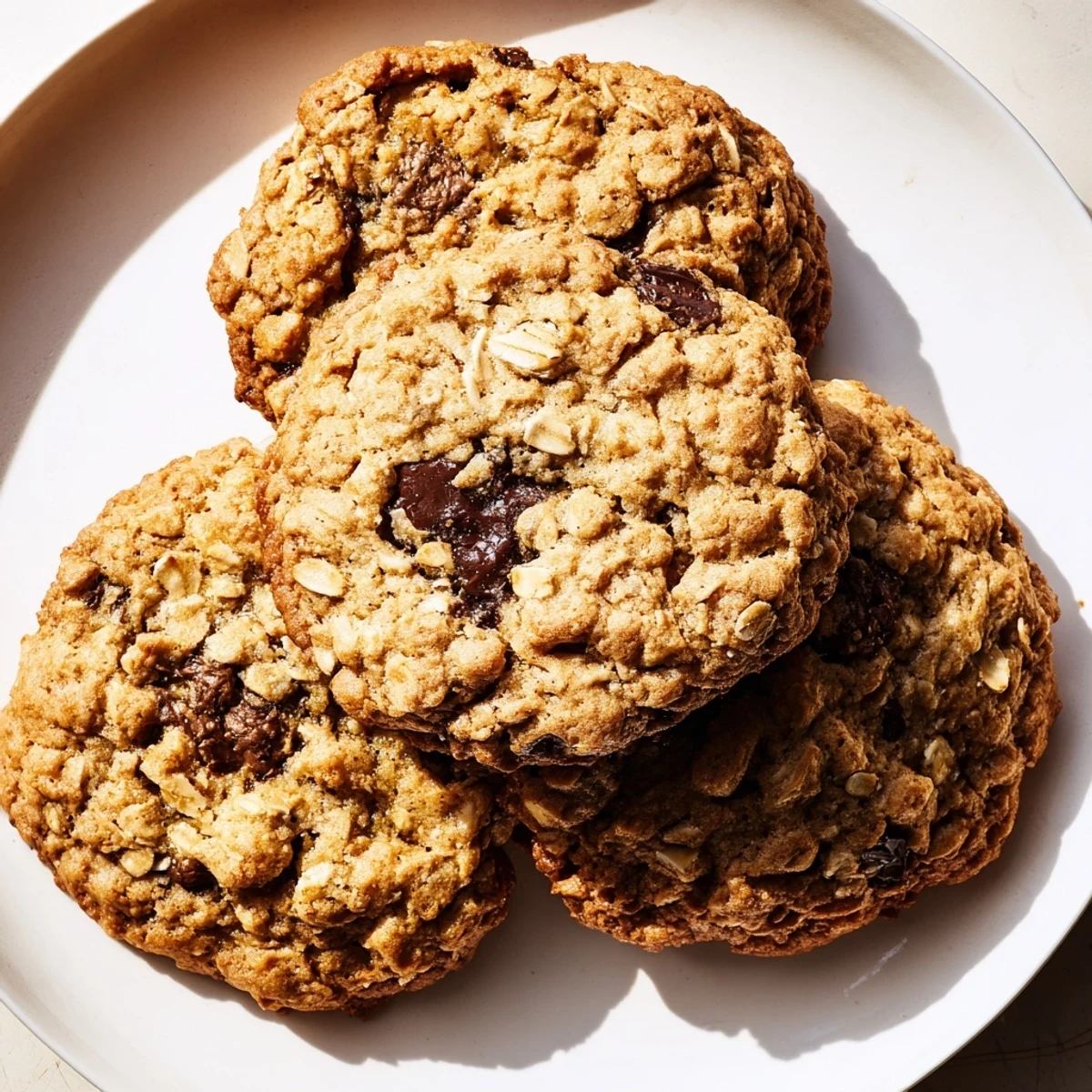 Soft chewy banana oatmeal cookies cooling on a wire rack with specks of cinnamon