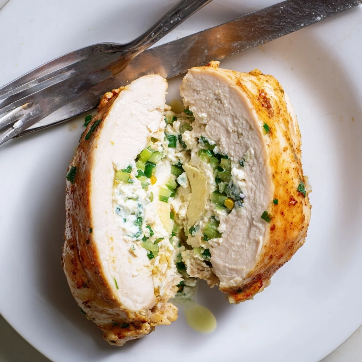 Golden goat cheese chicken stuffed with herbs, fresh from the oven