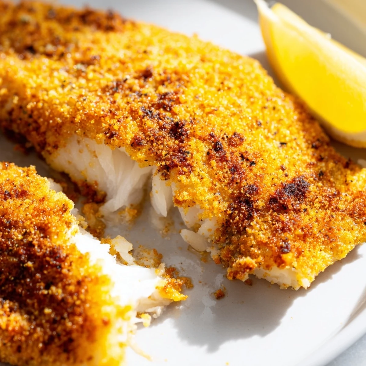 Perfectly cooked pan fried tilapia with a golden crust on a rustic platter