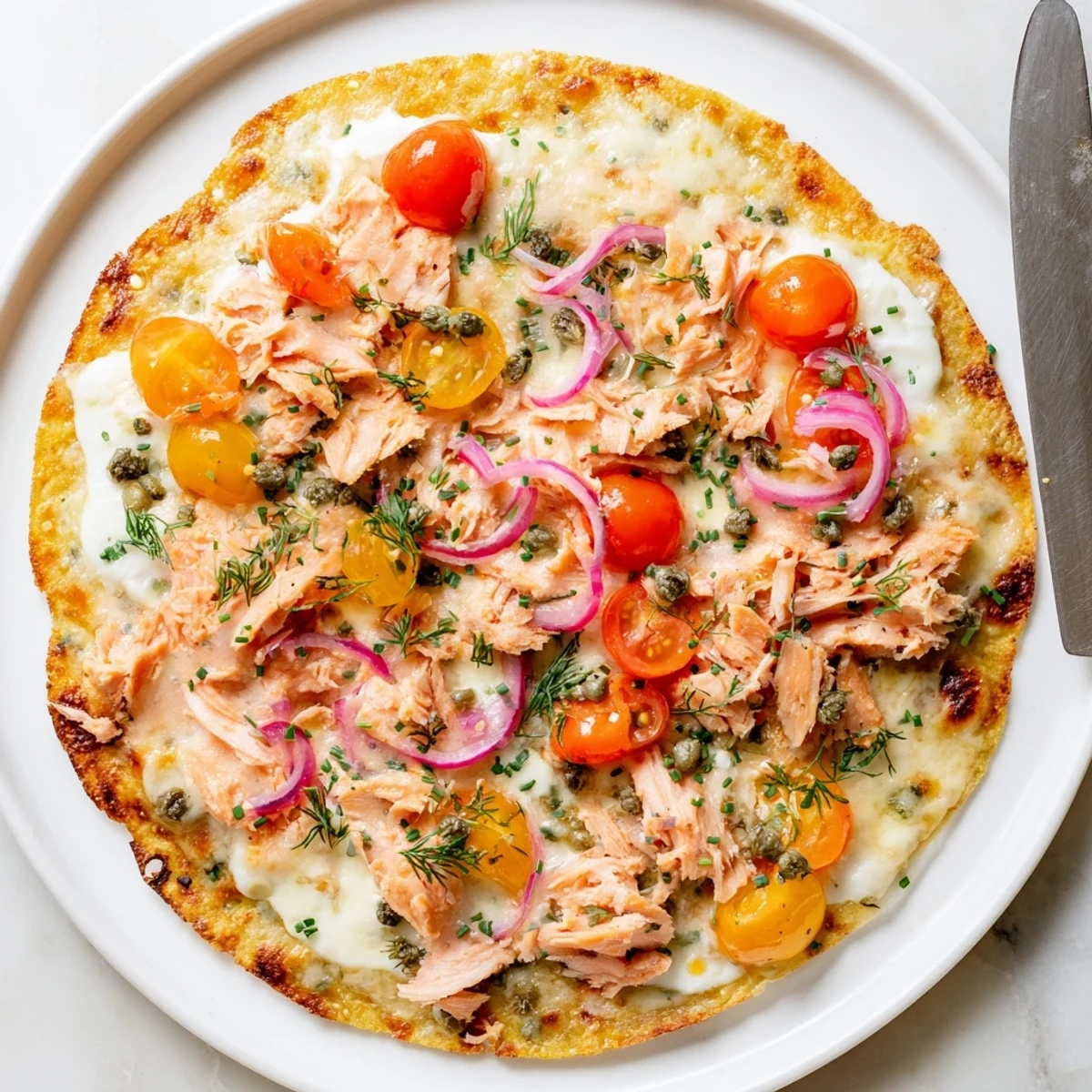 Salmon Tortilla Pizza