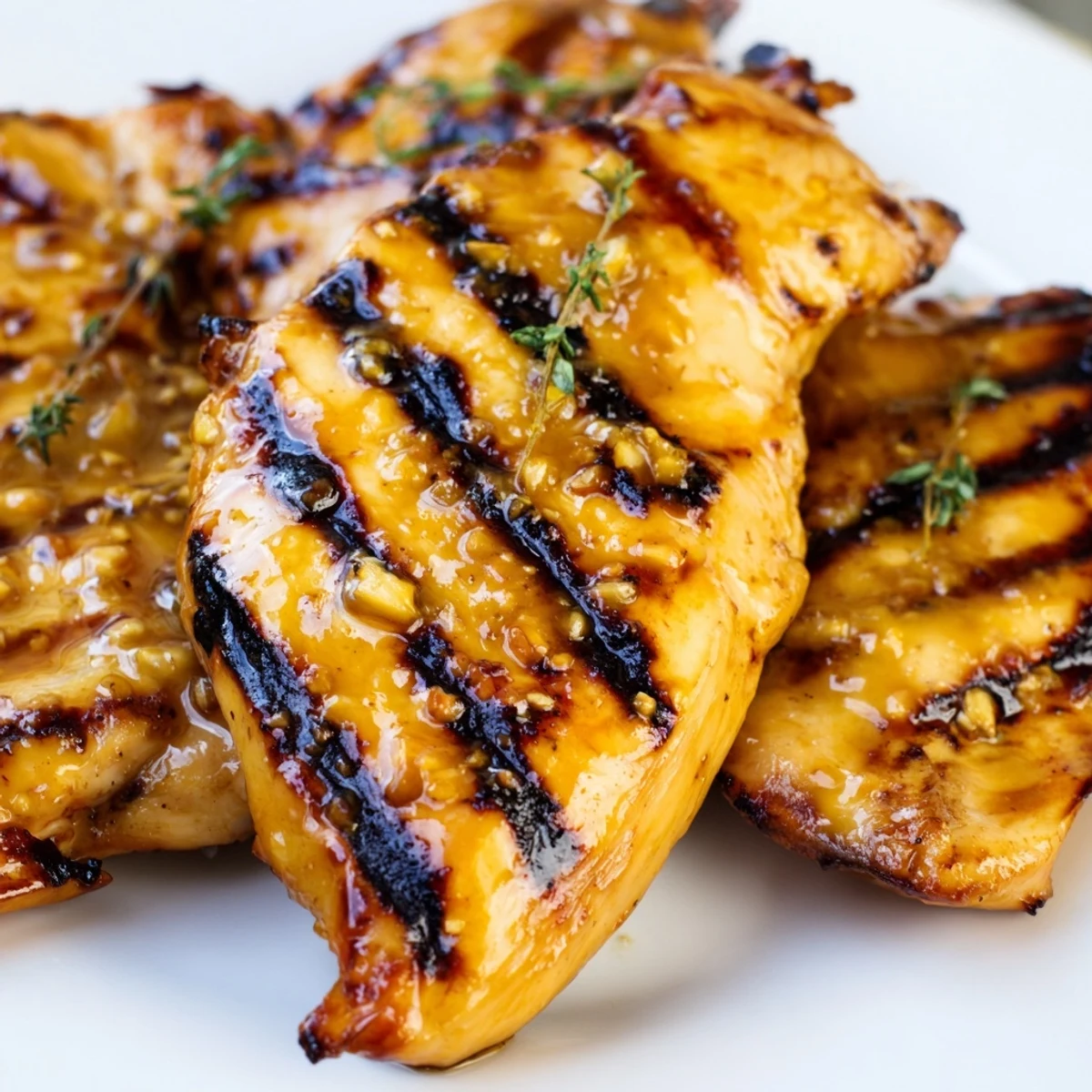 Close-up of Maple Dijon Grilled Chicken showing caramelized char marks and juicy interior