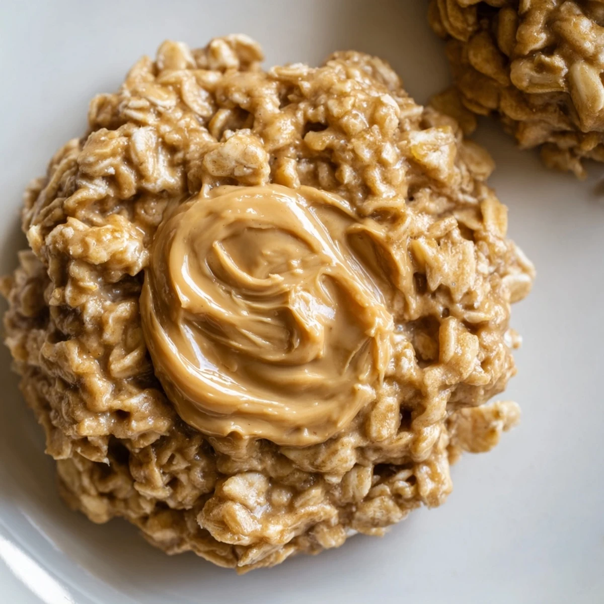 A close-up of soft Peanut Butter No Bake Cookies ready to serve and enjoy.