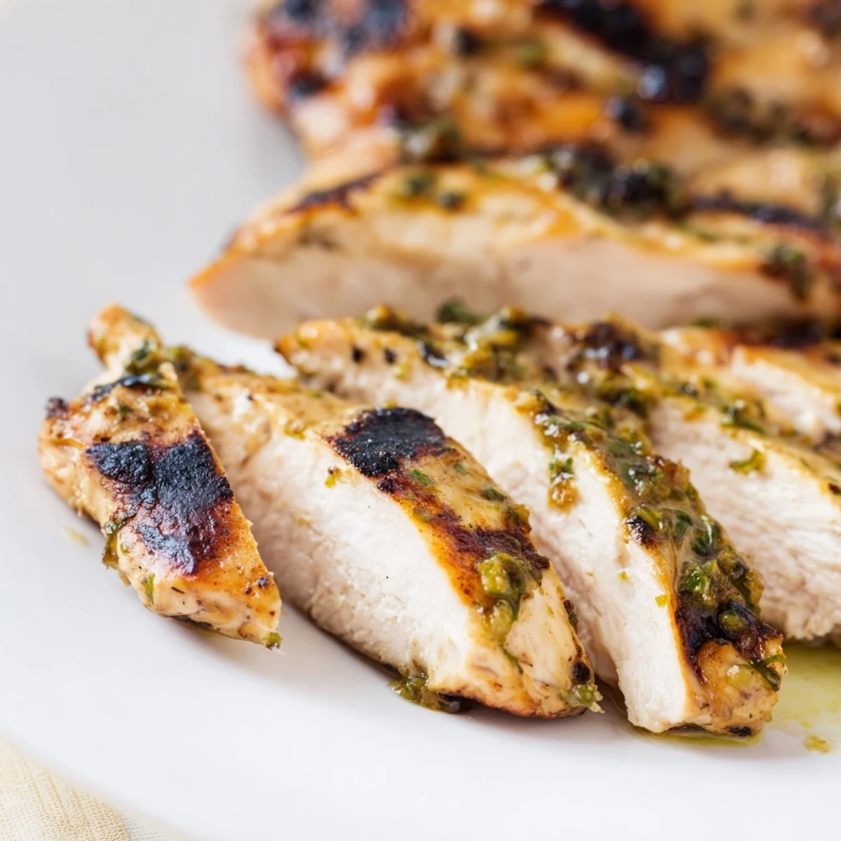 Golden grilled Cilantro Lime Chicken with fresh lime wedges and herbs  