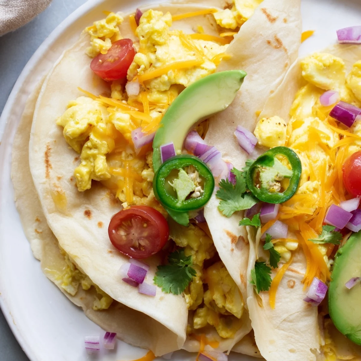 Warm tortillas wrapped around savory eggs for this Breakfast Tacos Recipe.
