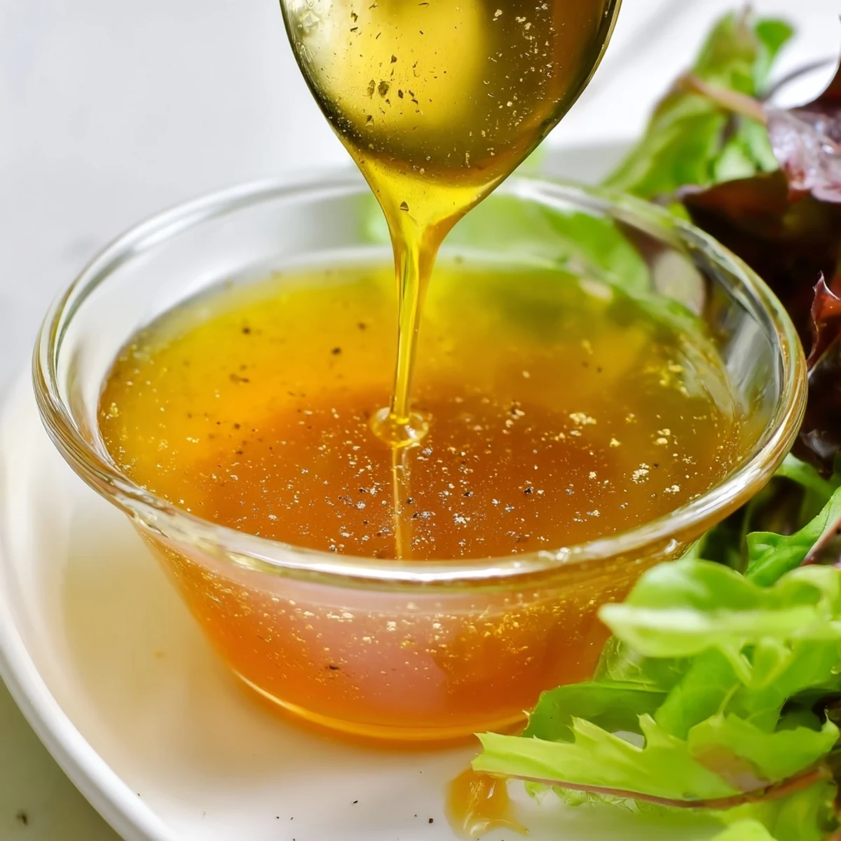 Tangy honey vinaigrette coating roasted vegetables for a simple gluten-free side dish.