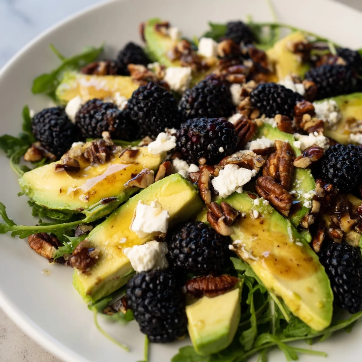 Fresh blackberry avocado salad features creamy avocado, sweet berries, and tangy feta.  